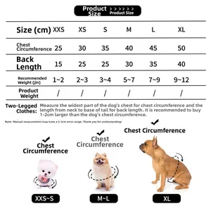 Tableau des tailles de vêtements d'hiver pour chiens avec mesures du poitrail et du dos