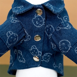 Warme denim huisdier shirt in donkerblauw met witte berenprint voor honden en katten