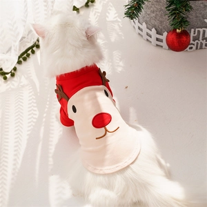 Close-up of Christmas pet outfit featuring reindeer embroidery and cute 3D antlers