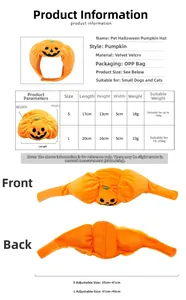Größentabelle für verstellbaren Halloween Kürbishut für Katzen und Hunde mit Maßen