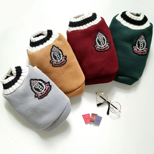 Pet Knitted Sweater Vest Warm Polyester Preppy College Style Embroidered Badge For Small Medium Dogs Cats Clothes