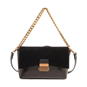 Sac bandoulière rétro noir en similicuir et daim avec chaîne dorée élégante