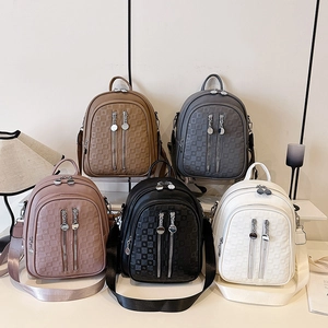 Chic checkered embossed mini backpack set in five colors with versatile crossbody straps
