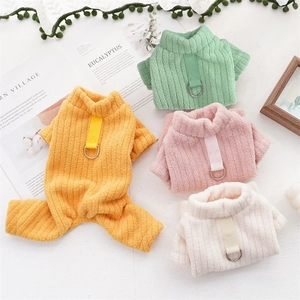 Thick warm flannel pet jumpsuit with back D-ring leash attachment in four cozy colors