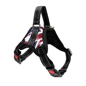 Verstellbares schwarzes Hundegeschirr mit Reflexnähten und Union-Jack-Muster Polsterung