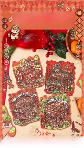 Detailed 3D New Year theme stickers featuring traditional festive scenes and buildings