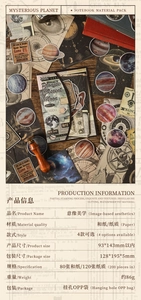 Macro detail of Mystery Planet themed scrapbook papers with diverse cosmic illustrations