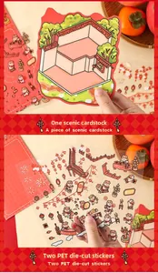 Macro shot of 3D Chinese traditional architecture PET stickers and paper backdrop set