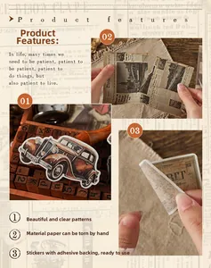 Détail d'autocollants scrapbooking vintage avec support adhésif et papier déchirable