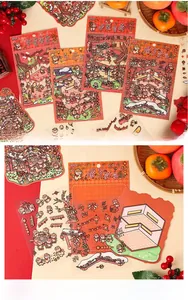 Detail of 3D Chinese New Year stickers featuring PET material and festive folk illustrations