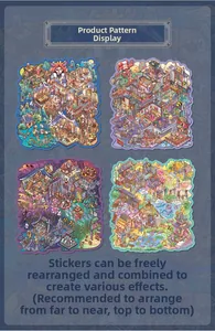 Close-up of 3D isometric Chinese fantasy architecture stickers and miniature scenes