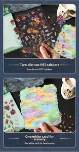 3D Chinese fantasy PET stickers set with landscape background card for DIY scene decor