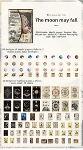 Détail du set de 200 pièces de papier de scrapbooking vintage et autocollants washi