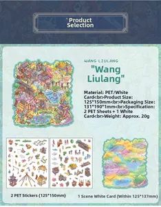 Detail view of Wang Liulang 3D illustration sticker set with PET material and scene card