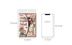 Size comparison of retro aesthetics scrapbooking stickers with a smartphone reference