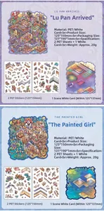 Detailed specs of 3D stickers with PET material and background card size 125x150mm