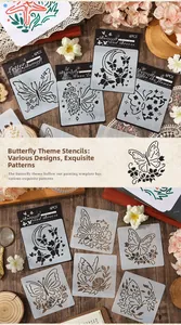 Detail of 6-piece butterfly stencil set with floral patterns for DIY scrapbooking