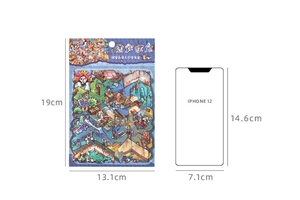 3PCS set of 3D miniature scene stickers shown with iPhone 12 for size comparison