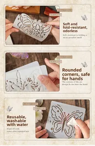 Detail showing flexible butterfly stencil made of durable and washable translucent plastic
