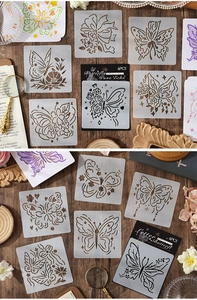 Macro detail of 6-piece butterfly stencil set for DIY scrapbooking and artistic drawing