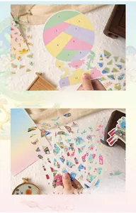Detailed view of DIY vintage 3D puzzle stickers with PET sheets and scene base card
