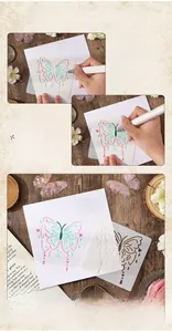 Three-step guide for using butterfly stencil templates for DIY drawing and journals