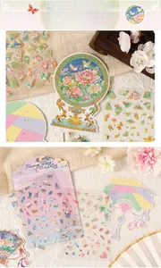Detail of Blazing Glory Lotus decorative stickers with bird and flower patterns for journaling