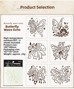 Set of 6 butterfly and floral stencils 10x10cm for DIY scrapbooking and painting
