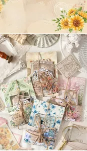 Close-up of vintage flower DIY paper stickers set featuring 100pcs in retro floral themes