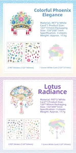 DIY Chinese style PET decorative stickers featuring phoenix crown and folding fan patterns