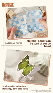 Detail of vintage DIY scrapbook paper material and adhesive butterfly stickers set