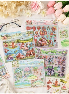 Detail van 3D aquarelstickers in vier thema's voor creatieve DIY scrapbooking