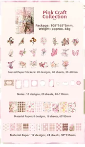Detailed view of vintage floral stationery set including stickers and memo papers