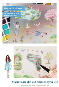 Gedetailleerde weergave van matte PET 3D-stickers met bloem- en personagepatronen
