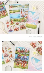 Details van 3D-stickers met circus- en natuurmotieven voor plakboekdecoratie