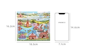 3D circus stickers met 16,2x18,5cm groottevergelijking tegen een iPhone 12
