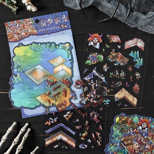 3PCS set of 3D Chinese fantasy stickers featuring Liaozhai Zhiyi themes and landscapes