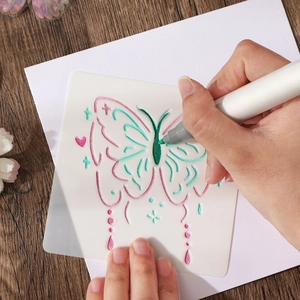 DIY butterfly stencil painting kit with flexible hollow template and fine coloring pen
