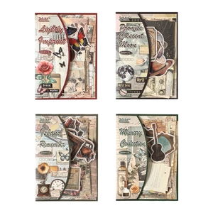 Retro aesthetic scrapbook paper kit with vintage floral and butterfly themes, 4-pack set