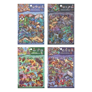 3D mythological stickers featuring Chinese architecture and characters in 4 unique themes
