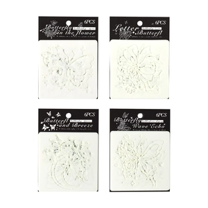 Set of 6 white butterfly stencils for DIY drawing and scrapbooking craft activities