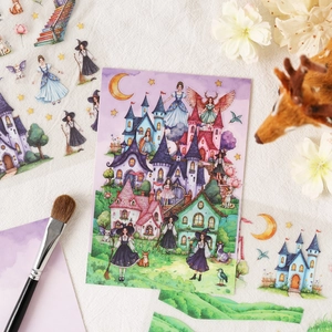 3D Magisch Dromenland stickerset met illustraties van kasteel, heks en feeënfiguren