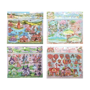DIY decoratieve PET-stickerset met fantasielandschappen en handgetekende illustraties