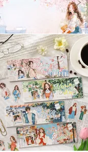 Detail of PET sticker books featuring Japanese style hand-drawn character illustrations