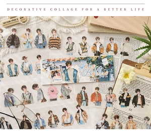 Detailed view of anime character decorative stickers with vintage book and pearls