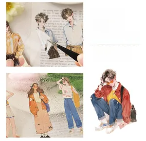 Waterproof PET sticker book detail featuring anime characters and fashion illustrations