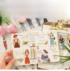 Detailed scrapbook page showing vintage character stickers with floral and lifestyle motifs