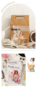 Detail of vintage PET stickers featuring anime girls, lace borders, and butterfly accents