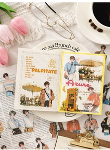 Detailed view of anime character stickers with artistic decorative collage elements
