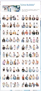 Detail showing 20 unique PET stickers of illustrated male figures from Lime Bubble series